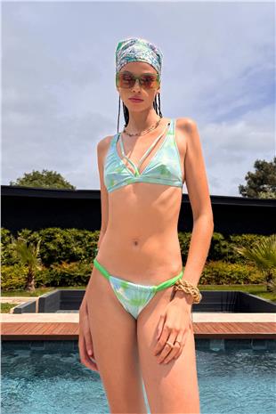 Kadın MAVİ Batik Desenli İp Detaylı Bikini PRM0915