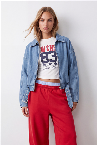 Kadın Mavi İçi Astarlı Kemerli Jean Ceket Alc-X15797