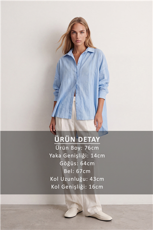 Kadın Mavi Jakarlı Oversize Dokuma Gömlek Alc-X15629