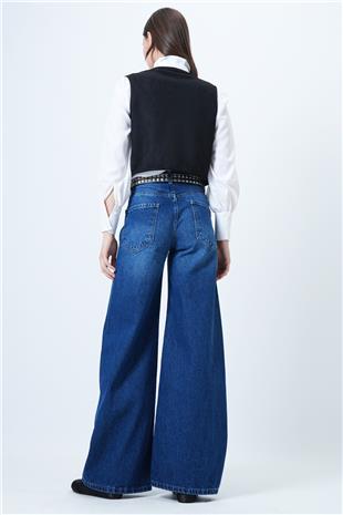 Kadın MAVİ Yüksek Bel 5 Cepli Baggy Jean VS01450