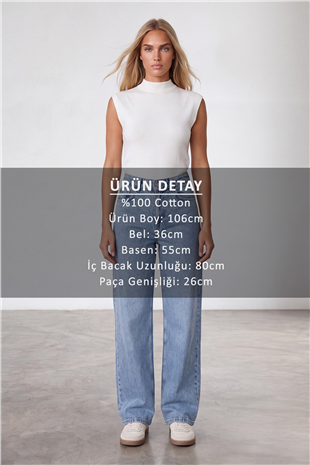 Kadın Mavi Yüksek Bel Bol Paça Wide Leg Jean Pantolon Alc-X15917