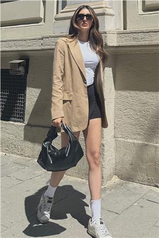 Kadın MİX Astarlı Blazer Ceketşort Etek Çanta Ve Crop Bluz Takım V00005