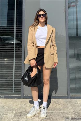 Kadın MİX Astarlı Blazer Ceketşort Etek Çanta Ve Crop Bluz Takım V00005