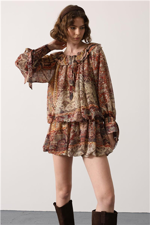 Kadın Multi Desenli Kat Kat Mini Elbise Alc-X15084