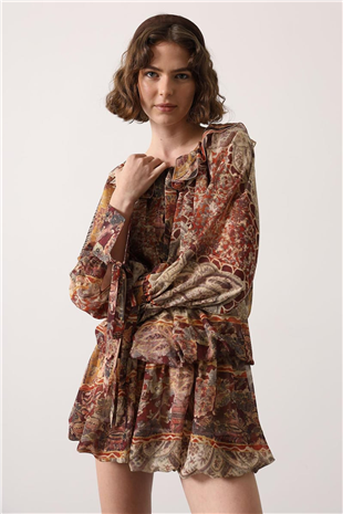 Kadın Multi Desenli Kat Kat Mini Elbise Alc-X15084