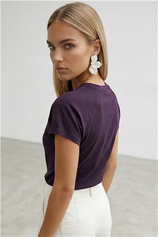 Kadın Mürdüm Bisiklet Yaka Reglan Kol Likralı Örme Bluz Alc-X15388