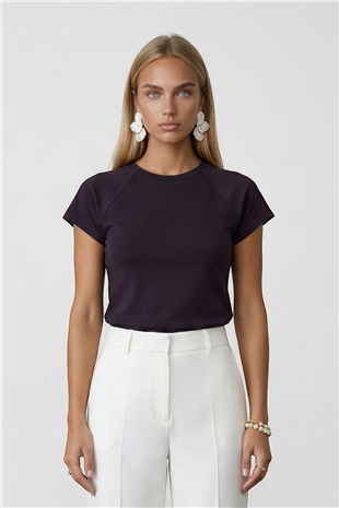 Kadın Mürdüm Bisiklet Yaka Reglan Kol Likralı Örme Bluz Alc-X15388