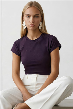 Kadın Mürdüm Bisiklet Yaka Reglan Kol Likralı Örme Bluz Alc-X15388