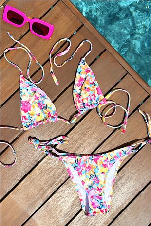 Kadın PEMBE Batik Desenli İpli Bikini PRM0909