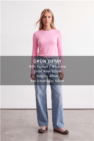 Kadın Pembe Bisiklet Yaka Basic Bluz Alc-X14389