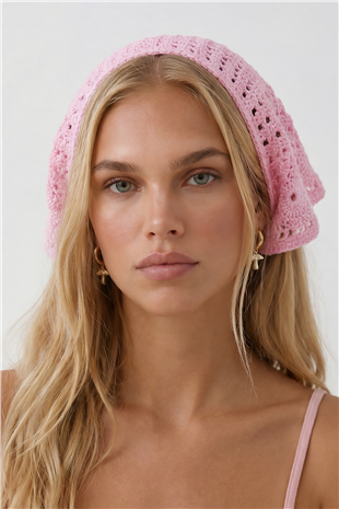 Pembe Çiçek Motifli Bandana Alc-X15560