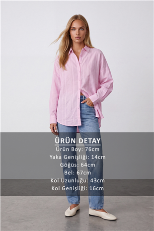Kadın Pembe Jakarlı Oversize Dokuma Gömlek Alc-X15629