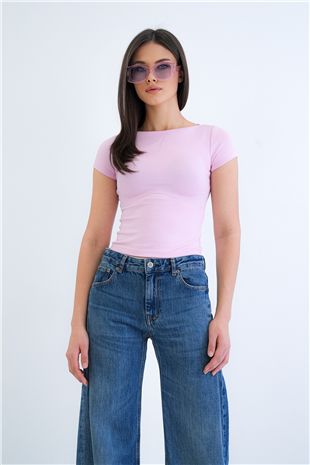 Kadın Pembe Kayık Yaka Basic Modal Bluz Alc-X15270