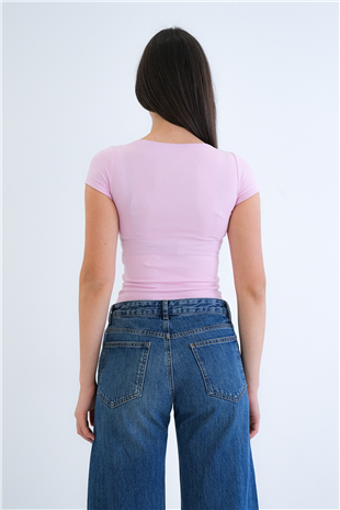 Kadın Pembe Kayık Yaka Basic Modal Bluz Alc-X15270
