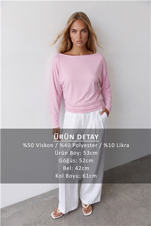 Kadın Pembe Kayık Yaka Uzun Kollu Bluz Alc-X15611