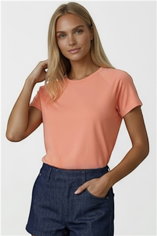 Kadın Pudra Bisiklet Yaka Reglan Kol Likralı Örme Bluz Alc-X15388