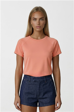 Kadın Pudra Bisiklet Yaka Reglan Kol Likralı Örme Bluz Alc-X15388