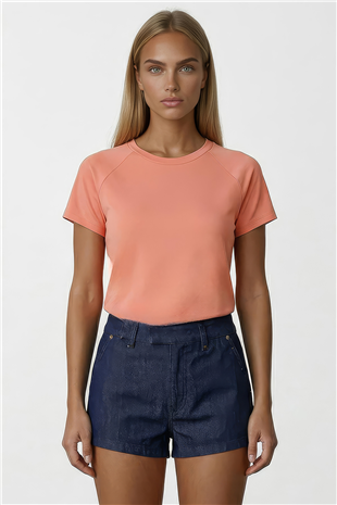 Kadın Pudra Bisiklet Yaka Reglan Kol Likralı Örme Bluz Alc-X15388