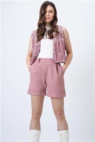 Kadın Pudra Duble Paça Çift Cepli Kışlık Kaşe Şort Alc-X13297