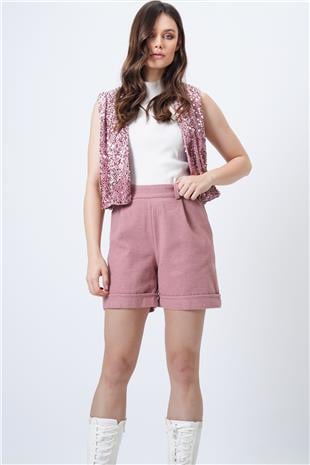 Kadın Pudra Duble Paça Çift Cepli Kışlık Kaşe Şort Alc-X13297