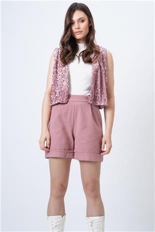 Kadın Pudra Duble Paça Çift Cepli Kışlık Kaşe Şort Alc-X13297