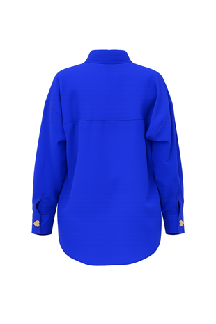 Kadın Saks Kalp Düğmeli Oversize Poplin Gömlek Alc-X13935