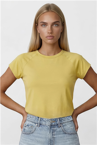 Kadın Sarı Bisiklet Yaka Reglan Kol Likralı Örme Bluz Alc-X15388
