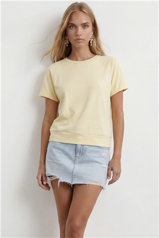Kadın Sarı Bisiklet Yaka Reglan Kol Oversize T-Shırt Alc-X15492