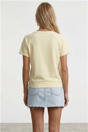 Kadın Sarı Bisiklet Yaka Reglan Kol Oversize T-Shırt Alc-X15492