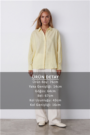 Kadın Sarı Jakarlı Oversize Dokuma Gömlek Alc-X15629