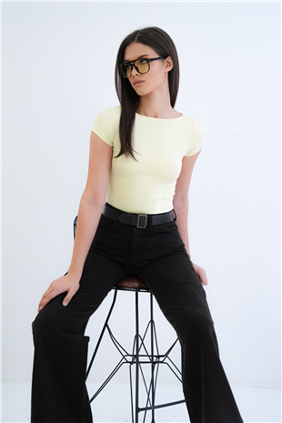 Kadın Sarı Kayık Yaka Basic Modal Bluz Alc-X15270