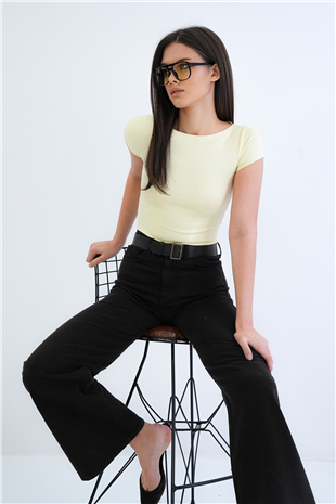 Kadın Sarı Kayık Yaka Basic Modal Bluz Alc-X15270