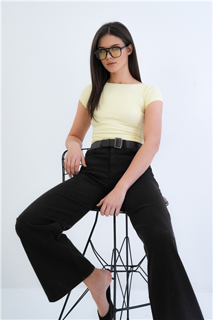 Kadın Sarı Kayık Yaka Basic Modal Bluz Alc-X15270