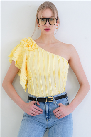Kadın Sarı Tek Omuz Detaylı Bluz Alc-X12191