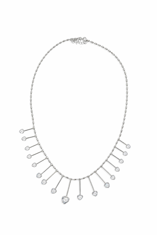 Kadın Silver Çelik Zirkon Taşlı Damla Kalp Tasarım Kolye Alc-X15346