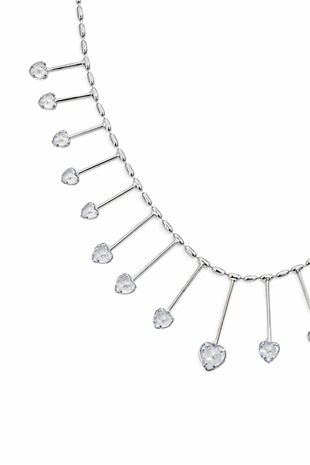 Kadın Silver Çelik Zirkon Taşlı Damla Kalp Tasarım Kolye Alc-X15346