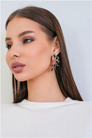 Kadın Silver Spiral Yaprak Çelik Tasarım Küpe Alc-X15364