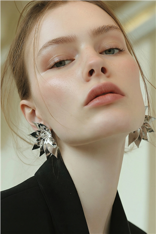 Kadın Silver Spiral Yaprak Çelik Tasarım Küpe Alc-X15364