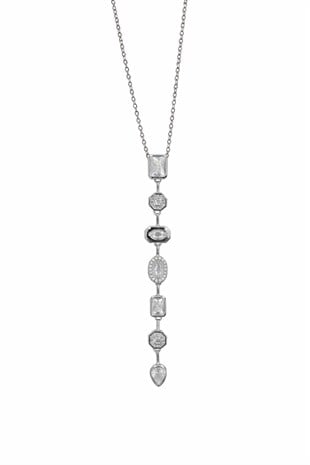 Kadın Silver Y Model Asimetrik Kristal Taşlı Tasarım Kolye Alc-X15367