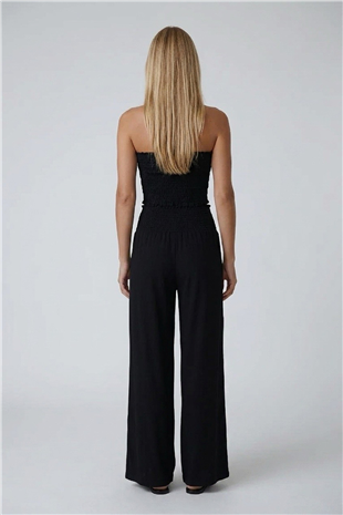 Kadın Siyah-1 Beli Gipeli Geniş Paça Pantolon Ve Gipeli Crop Büstiyer Takım Alc-X14058