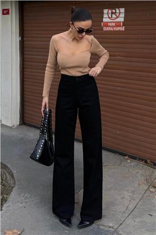 Kadın Siyah 5 Cepli Yüksek Bel Palazzo Jean Vs01694