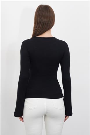 Kadın SİYAH Aksesuar Detaylı Kruvaze Yaka Bluz VS01178