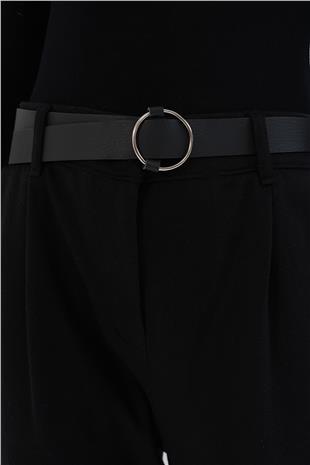 Kadın Siyah Balıksırtı Desen Kemerli Kaşe Havuç Pantolon Alc-X14852