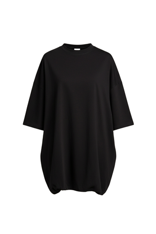 Kadın Siyah Balon Kesim Bisiklet Yaka Oversize T-Shırt Alc-X15248