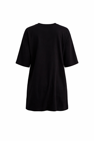 Kadın Siyah Balon Kesim Bisiklet Yaka Oversize T-Shırt Alc-X15248