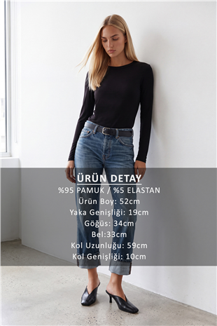 Kadın Siyah Bisiklet Yaka Parmak Detaylı Bluz Alc-X15657