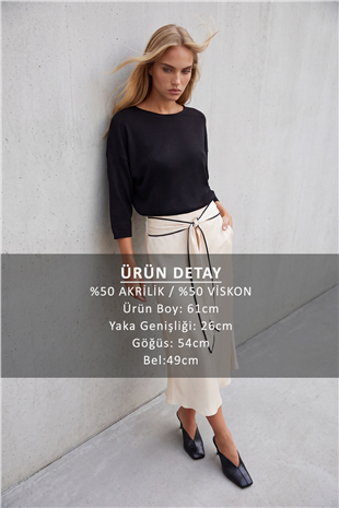 Kadın Siyah Bisiklet Yaka Yarım Kol Triko Bluz Alc-X15655