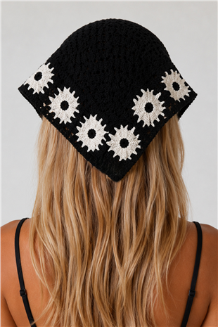 Siyah Çiçek Motifli Bandana Alc-X15560