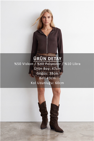 Kadın Siyah Çift Cepli Parmak Geçmeli Fermuarlı Kapüşonlu Modal Sweatshirt Alc-X15730