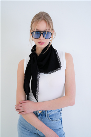 Kadın Siyah Dantel Detaylı Dokuma Bandana Alc-X15412